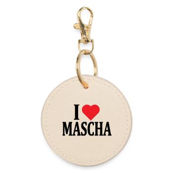 T-Shirt I love Mascha T-Shirt Geschenkidee - Runder Schlüsselanhänger - Auster - Vorne