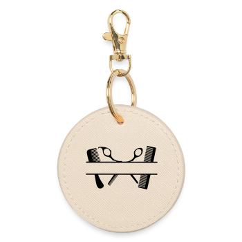 Bannière de texte à deux peignes et ciseaux - Porte-clés rond - huître - Devant