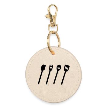 Wooden Spoon Set - Round Keyring - oyster - Front
