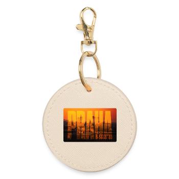 Prager Sonnenuntergang Skyline - Runder Schlüsselanhänger - Auster - Vorne