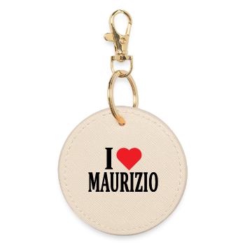 t-shirt I love Maurizio t-shirt gift idea - Round Keyring - oyster - Front