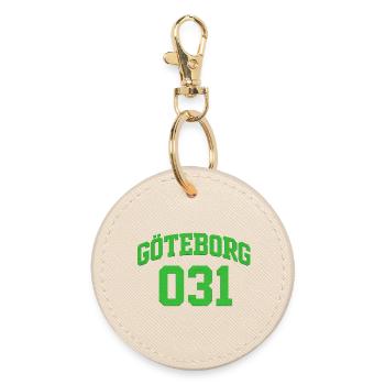 Göteborg 031 Green Block Text - Round Keyring - oyster - Front