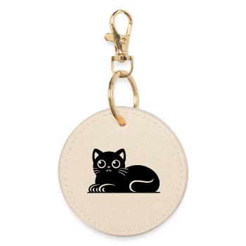 Dessin mignon de style tatouage de chat chat - Porte-clés rond - huître - Devant