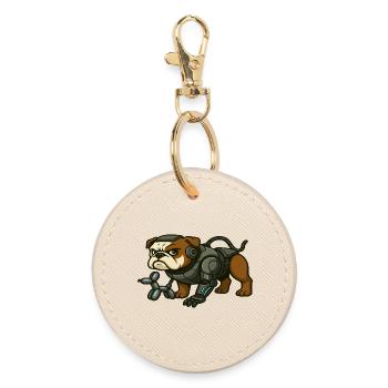 Cyber Bulldog with Robotic Armor and Pet - Round Keyring - oyster - Front