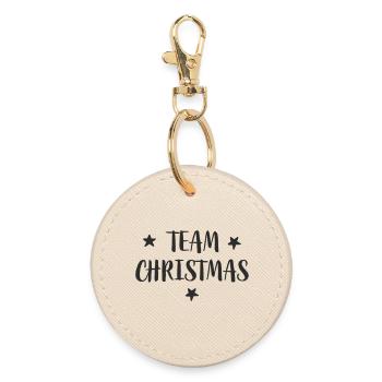 Team Christmas Schriftzug mit Sternen - Runder Schlüsselanhänger - Auster - Vorne
