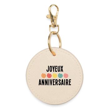 HAPPY BIRTHDAY. HAPPY BIRTHDAY. ANNIVERSARY. - Round Keyring - oyster - Front