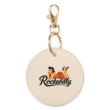 Rockabilly Vintage Car Pin Up Girl Gift - Round Keyring - oyster - Front