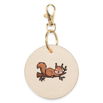 Squirrel on Branch Cartoon - Round Keyring - oyster - Front