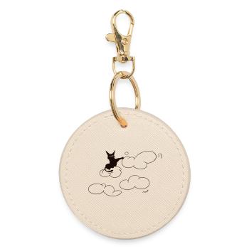 A cute black kitty poking a fluffy cloud. Comical. - Round Keyring - oyster - Front