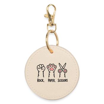 Rock, Paper, Scissors - Funny Cat T-Shirt - Round Keyring - oyster - Front