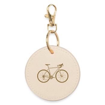 Copper Tone Bicycle Silhouette Road Bike - Round Keyring - oyster - Front