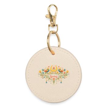 Frühlingsornament mit Blumen,Vögel und Mond - Runder Schlüsselanhänger - Auster - Vorne