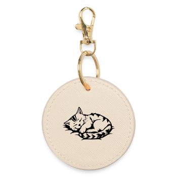 sleeping cat black - Round Keyring - oyster - Front