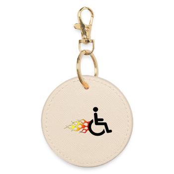Wheelchair user with flames # - Round Keyring - oyster - Front