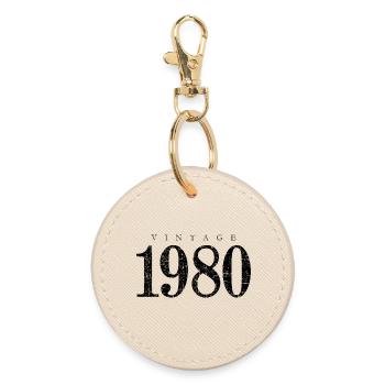 Jahrgang 1980 (Vintage Schwarz) Geburtstag - Runder Schlüsselanhänger - Auster - Vorne
