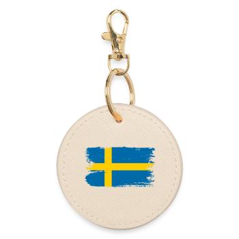 Sweden Flag Brush Tee - Round Keyring - oyster - Front