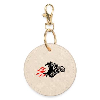 Sorcière sur Hélicopter, Motard, Flammes - Porte-clés rond - huître - Devant