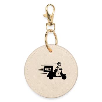 Scooter package or pizza text PIZZA - Round Keyring - oyster - Front