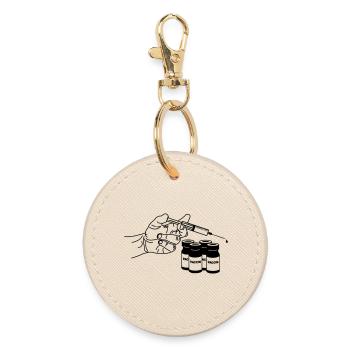 Hand with vaccination syringe and jars - Round Keyring - oyster - Front