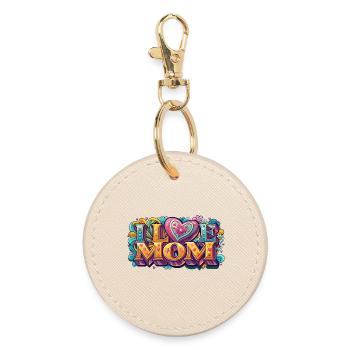 I Love Mom: Bunter Retro-Schriftzug - Runder Schlüsselanhänger - Auster - Vorne