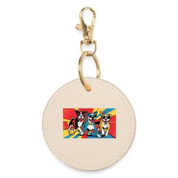 Funny Dogs "Playtime" - Round Keyring - oyster - Front