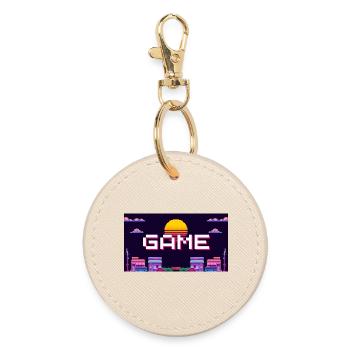 Retro Pixel Game Sunset Design - Runder Schlüsselanhänger - Auster - Vorne