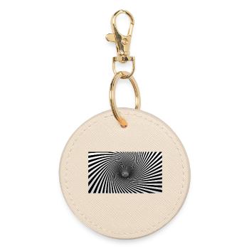Hypnotische Schwarz-Weiß-Spirale - Runder Schlüsselanhänger - Auster - Vorne