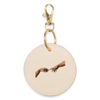 Six-Fingered "Creation of Adam" AI-Slop - Round Keyring - oyster - Front