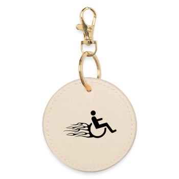 Wheelchair user with flames # - Round Keyring - oyster - Front