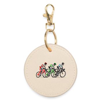 Three cyclists on the move - Round Keyring - oyster - Front