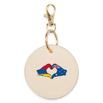 Armenia Australia Flag Hands Heart Shape - Round Keyring - oyster - Front