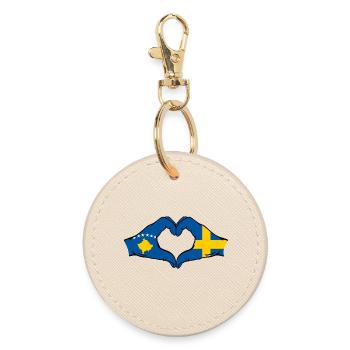 Kosovo Schweden Flagge Hände Herzform - Runder Schlüsselanhänger - Auster - Vorne