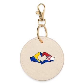 Bosnia Croatia Flag Hands Heart Shape - Round Keyring - oyster - Front