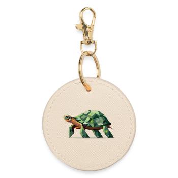 stilisierte Schildkröte im polygonalen Design - Runder Schlüsselanhänger - Auster - Vorne