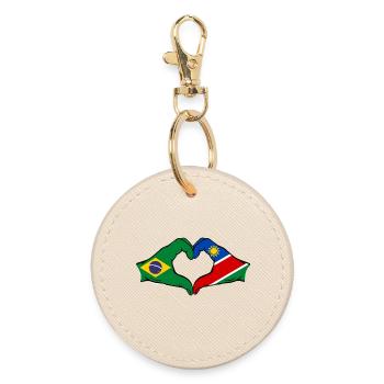 Brazil Palestine Flag Hands Heart Shape - Round Keyring - oyster - Front