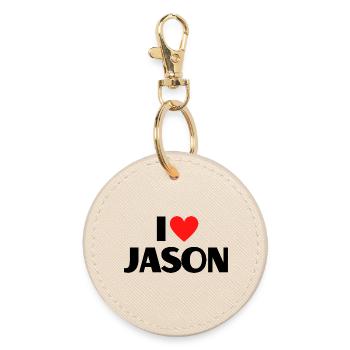 I love Jason Red Heart Love Fan Gift - Round Keyring - oyster - Front