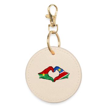 Burkina Faso Namibia flag hands heart shape used - Round Keyring - oyster - Front