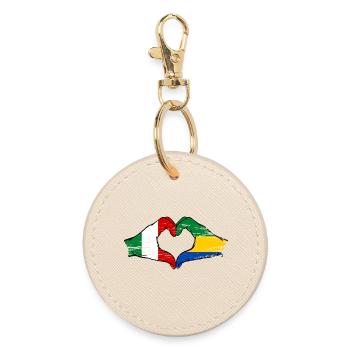 Italy Gabon Flag Hands Heart Shape Used - Round Keyring - oyster - Front