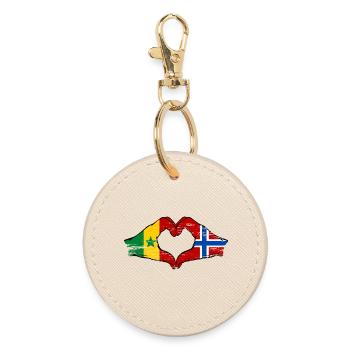 Senegal Norway flag hands heart shape used - Round Keyring - oyster - Front