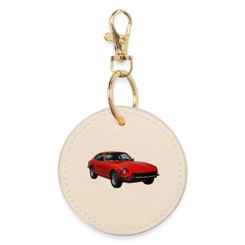 Red Vintage Sports Car - Round Keyring - oyster - Front