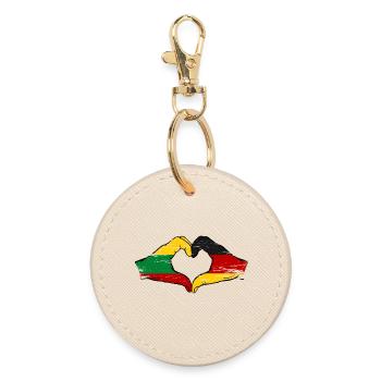 Lithuania Germany flag hands heart shape used - Round Keyring - oyster - Front