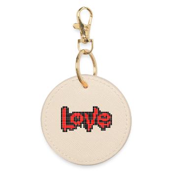 Pixel Art Text – LIEBE in roten Buchstaben - Runder Schlüsselanhänger - Auster - Vorne
