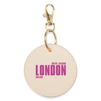 Pink London Typography T-shirt - Runder Schlüsselanhänger - Auster - Vorne