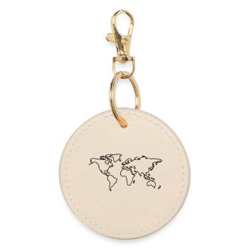 World Map Line Art - Round Keyring - oyster - Front