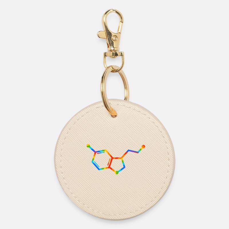 Rainbow Molecule Geometry - seratonin - Round Keyring - oyster