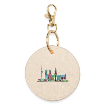 Münchner Stadtskyline Marienplatz Moderne Linienkunst - Runder Schlüsselanhänger - Auster - Vorne
