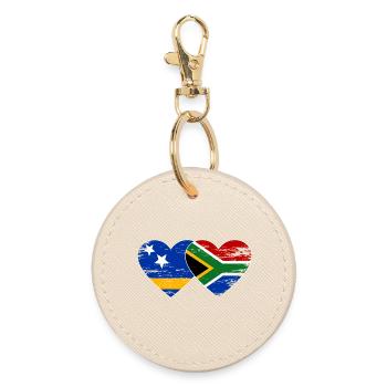 Curacao South Africa Flag Hands Heart Shape - Round Keyring - oyster - Front