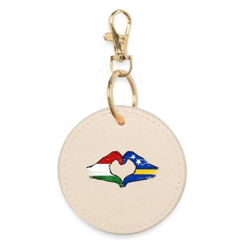 Hungary Curaçao Flag Hands Heart Shape Used - Round Keyring - oyster - Front