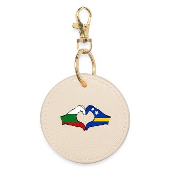 Bulgaria Curaçao Flag Hands Heart Shape - Round Keyring - oyster - Front