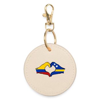 Kolumbien Curacao Flagge Hände Herzform - Runder Schlüsselanhänger - Auster - Vorne
